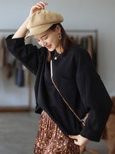 Women Round Neck Loose Casual Pullover Sweatshirt